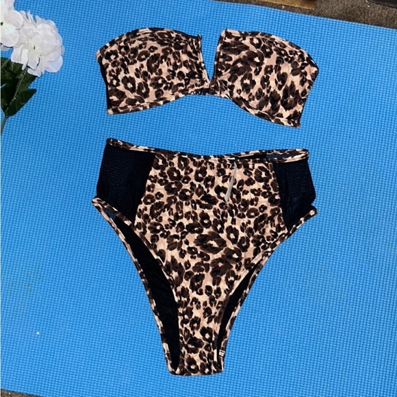 Aerie Leopard Mesh High Cut Cheeky Bikini Bottom & Top Set Size S - Picture 9 of 16